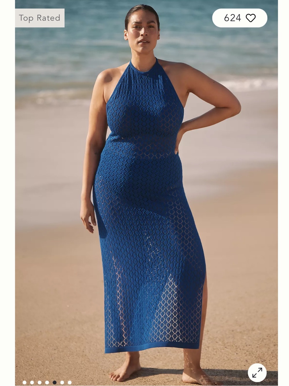 NWT Anthropologie size L Women’s Halter Crochet Maxi Swim Cover-Up - Blue